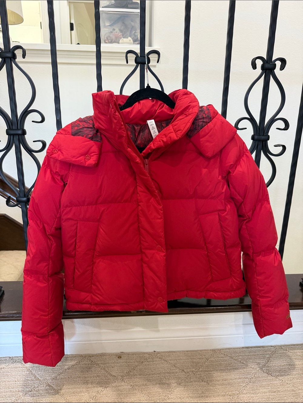 lululemon athletica Red Quilted Hooded Puffer Jacket